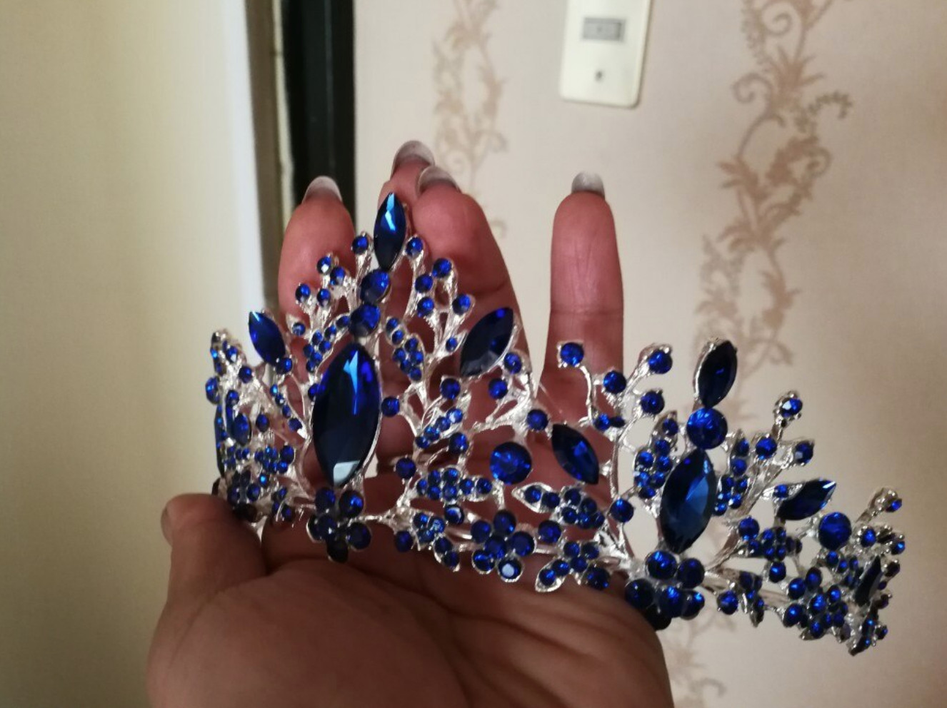 Glitzernden 2017 Königliches Blau Kristall Strass Metall Diadem