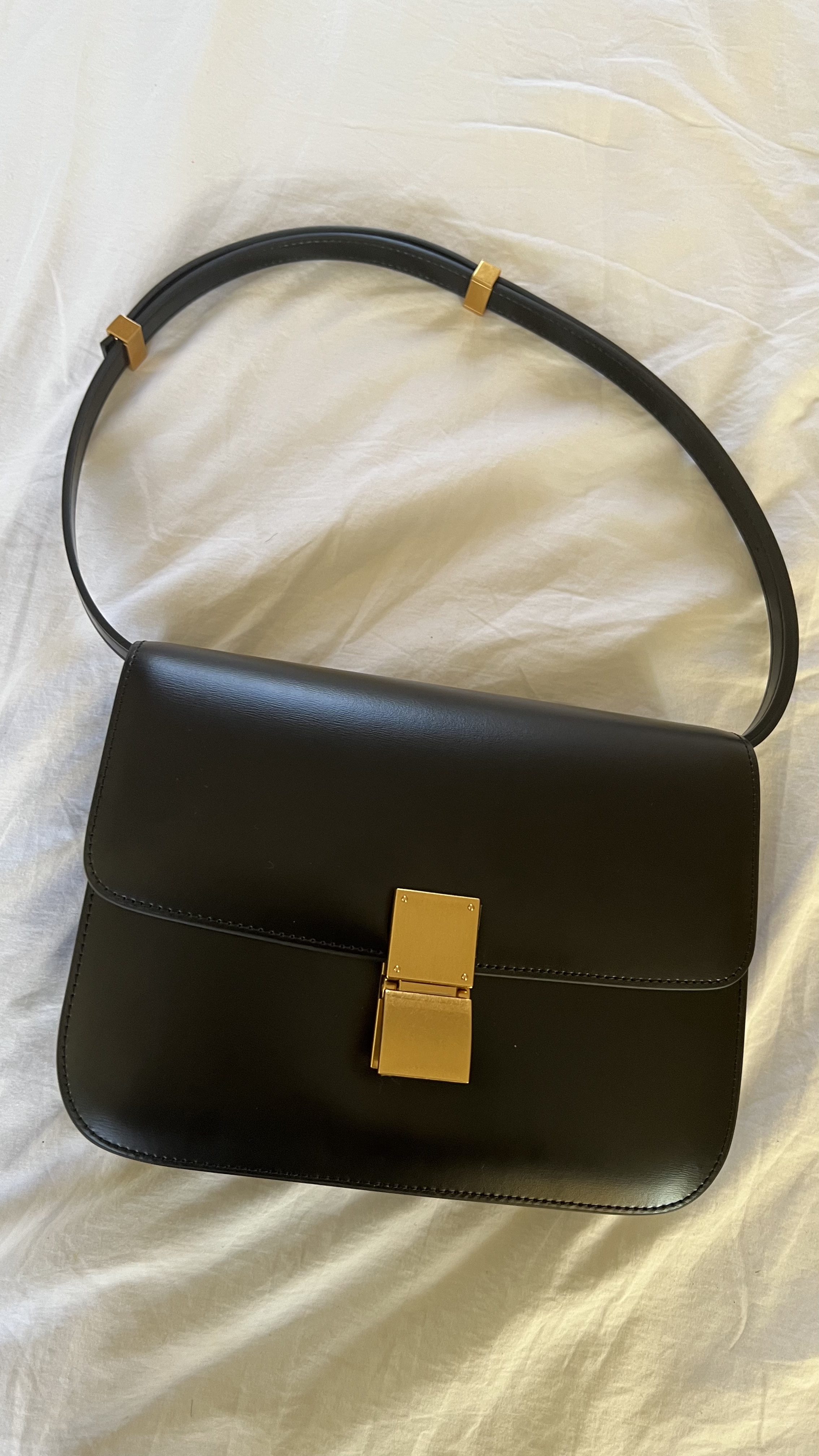 Korean Style Minimalistic Black Calfskin Leather Box Bag -  Israel