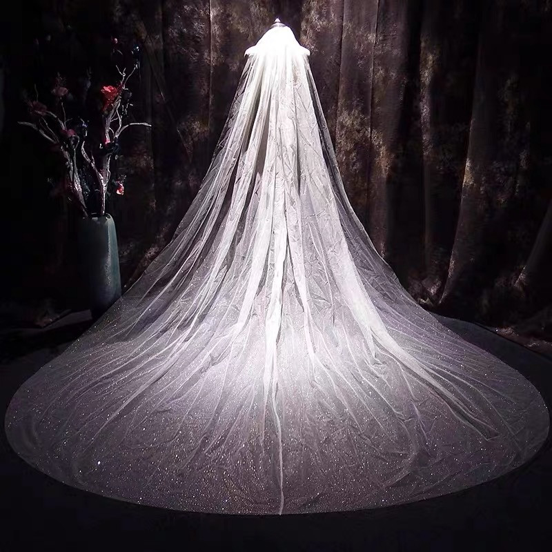Wedding Veil with Glitter, Sparkling Fluffy Long Onetier Veil with Comb 118 Light Ivory | Bridal Veil Designs