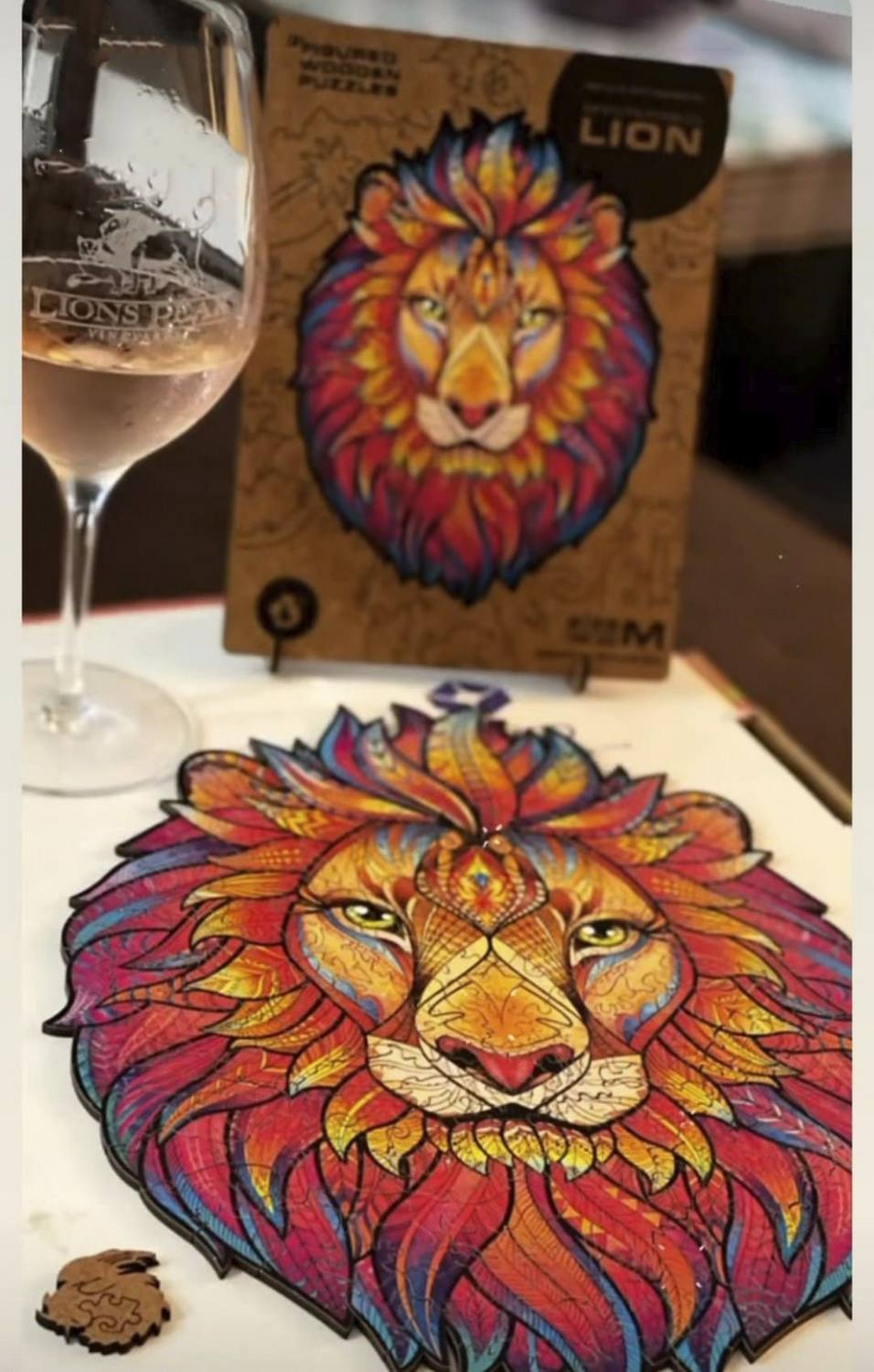 Unidragon Wooden Puzzle - Mysterious Lion - 327 pieces. One of the coolest  puzzles I've ever done! It had such interesting shapes and vibrant colors.  Only took 2 days to put together