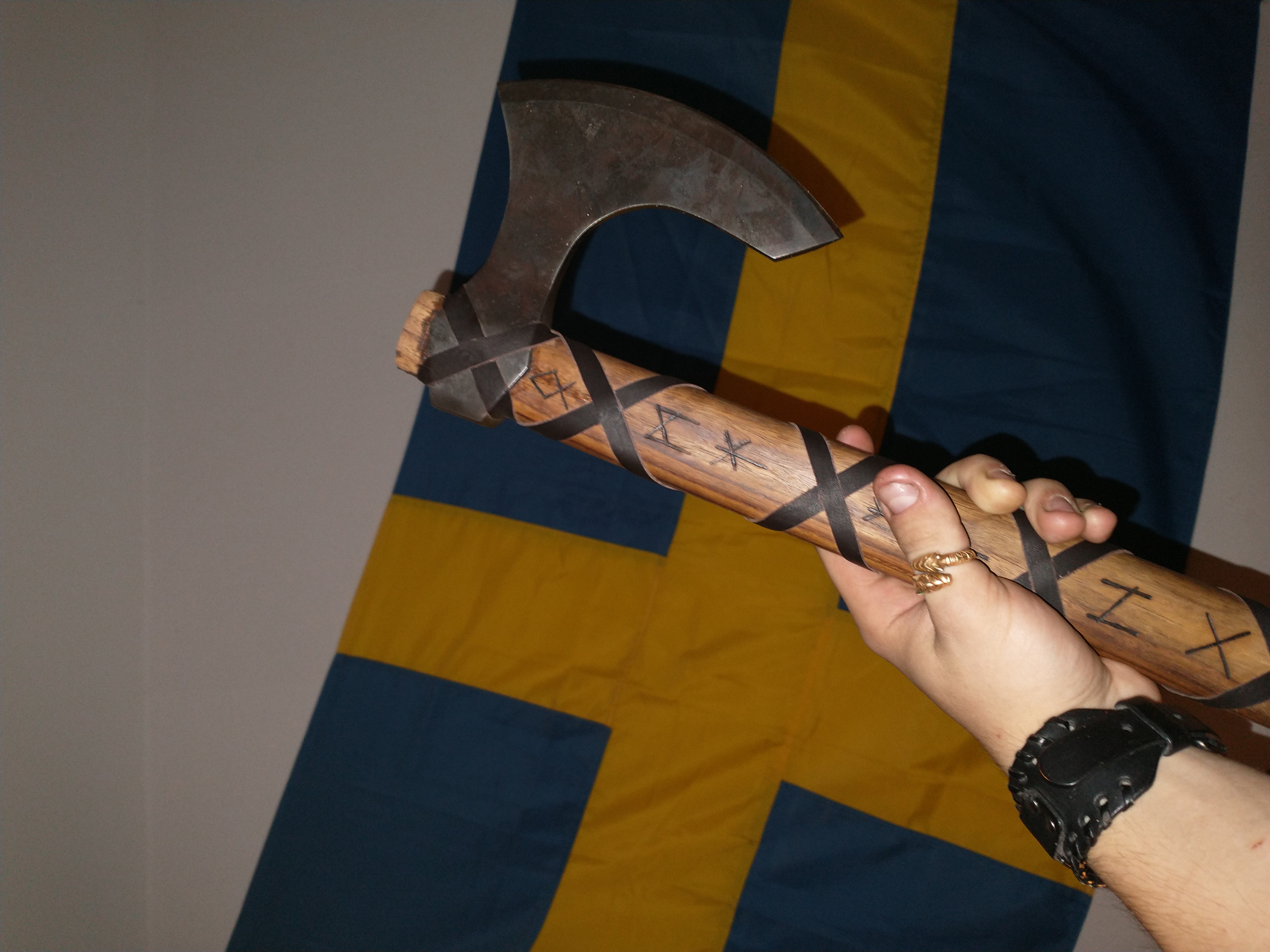  Viking Culture Hacha de batalla vikinga, Cuchillo de anillo  celta y runas grabadas a mano, el juego Skeggøx, Auténtico forjado a mano